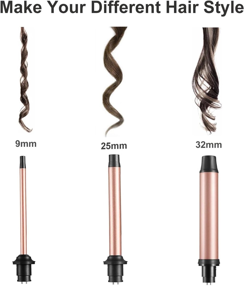 3 in 1 Curling Iron Set with Interchangeable Ceramic Barrels – UNOBEY Rose Gold Curling Wand for Beach Waves Avelisse