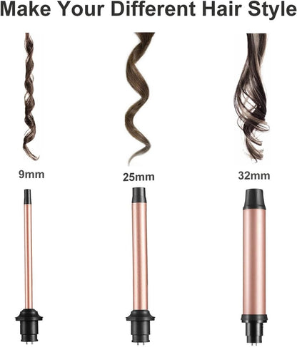 3 in 1 Curling Iron Set with Interchangeable Ceramic Barrels – UNOBEY Rose Gold Curling Wand for Beach Waves Avelisse