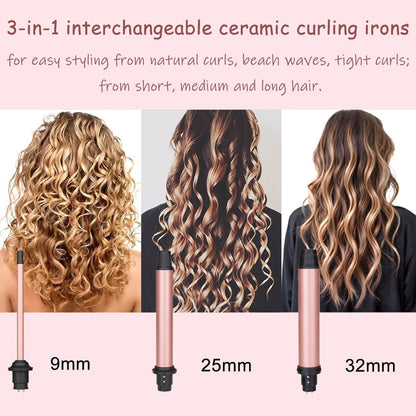 3 in 1 Curling Iron Set with Interchangeable Ceramic Barrels – UNOBEY Rose Gold Curling Wand for Beach Waves Avelisse