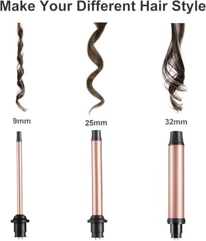 3 in 1 Curling Iron Set with Interchangeable Ceramic Barrels – UNOBEY Rose Gold Curling Wand for Beach Waves Avelisse