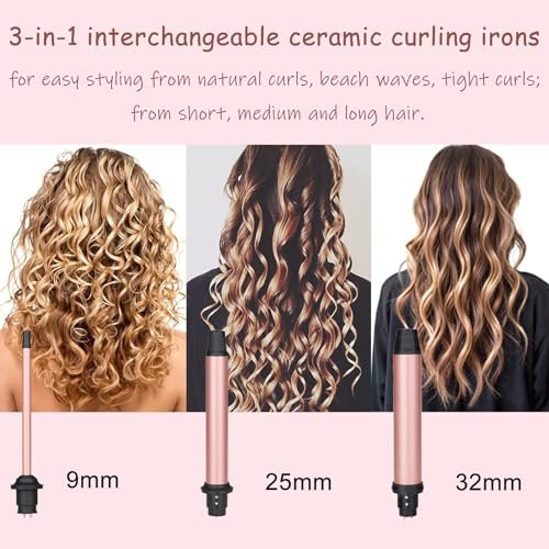 3 in 1 Curling Iron Set with Interchangeable Ceramic Barrels – UNOBEY Rose Gold Curling Wand for Beach Waves Avelisse