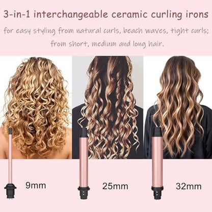 3 in 1 Curling Iron Set with Interchangeable Ceramic Barrels – UNOBEY Rose Gold Curling Wand for Beach Waves Avelisse
