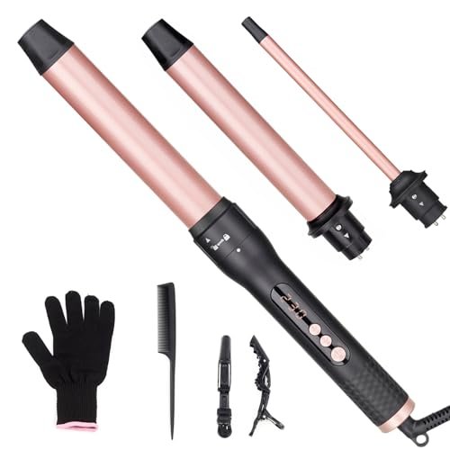 3 in 1 Curling Iron Set with Interchangeable Ceramic Barrels – UNOBEY Rose Gold Curling Wand for Beach Waves Avelisse