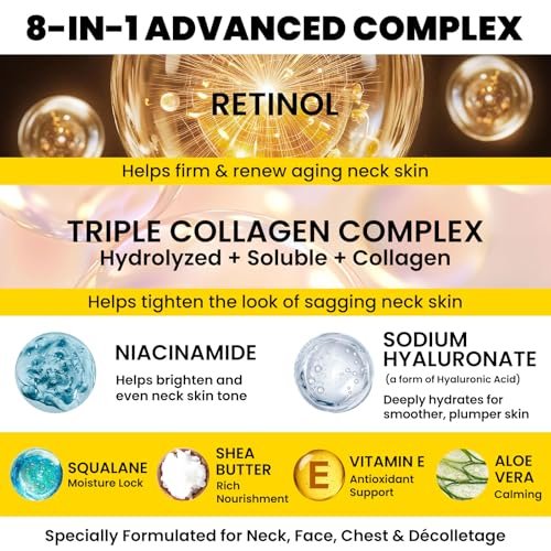 Chillihaer 8-in-1 Neck Firming Cream – Retinol & Triple Collagen Moisturizer for Neck, Face, Chest & Décolleté – Tighten, Lift & Smooth the Look of Sagging Crepey Skin, Fine Lines & Wrinkles – Women & Men, 1.7 Fl Oz Avelisse