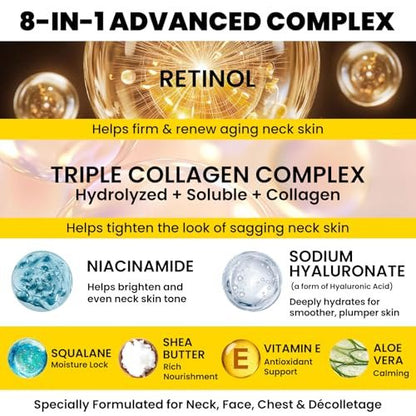 Chillihaer 8-in-1 Neck Firming Cream – Retinol & Triple Collagen Moisturizer for Neck, Face, Chest & Décolleté – Tighten, Lift & Smooth the Look of Sagging Crepey Skin, Fine Lines & Wrinkles – Women & Men, 1.7 Fl Oz Avelisse