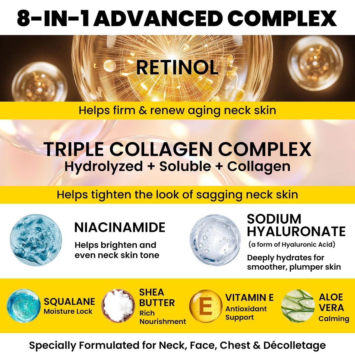 Chillihaer 8-in-1 Neck Firming Cream – Retinol & Triple Collagen Moisturizer for Neck, Face, Chest & Décolleté – Tighten, Lift & Smooth the Look of Sagging Crepey Skin, Fine Lines & Wrinkles – Women & Men, 1.7 Fl Oz Avelisse