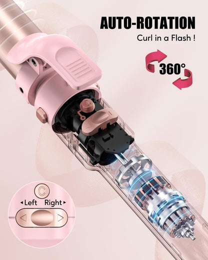 Farery 3-in-1 Interchangeable Automatic Rotating Curling Iron & Thermal Brush Set - 1'' & 1.25'' Curling Irons + 1.5'' Heated Round Brush, 3 Temperatures 300-410°F, Ceramic Tourmaline, Pink Avelisse