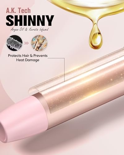 Farery 3-in-1 Interchangeable Automatic Rotating Curling Iron & Thermal Brush Set - 1'' & 1.25'' Curling Irons + 1.5'' Heated Round Brush, 3 Temperatures 300-410°F, Ceramic Tourmaline, Pink Avelisse