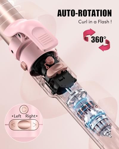 Farery 3-in-1 Interchangeable Automatic Rotating Curling Iron & Thermal Brush Set - 1'' & 1.25'' Curling Irons + 1.5'' Heated Round Brush, 3 Temperatures 300-410°F, Ceramic Tourmaline, Pink Avelisse