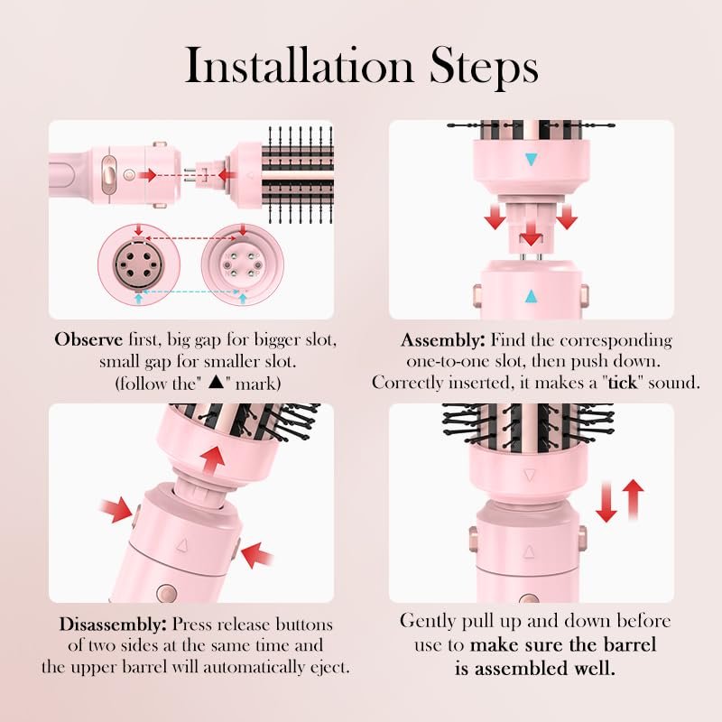 Farery 3-in-1 Interchangeable Automatic Rotating Curling Iron & Thermal Brush Set - 1'' & 1.25'' Curling Irons + 1.5'' Heated Round Brush, 3 Temperatures 300-410°F, Ceramic Tourmaline, Pink Avelisse