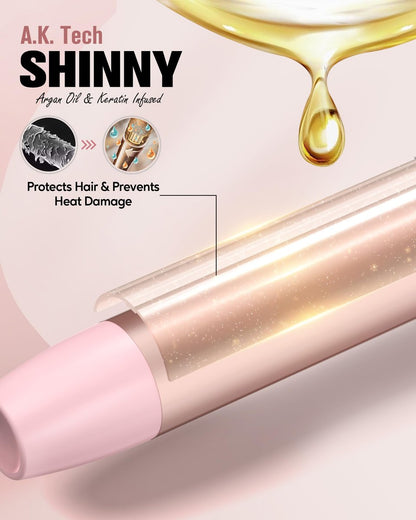 Farery 3-in-1 Interchangeable Automatic Rotating Curling Iron & Thermal Brush Set - 1'' & 1.25'' Curling Irons + 1.5'' Heated Round Brush, 3 Temperatures 300-410°F, Ceramic Tourmaline, Pink Avelisse