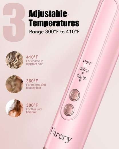 Farery 3-in-1 Interchangeable Automatic Rotating Curling Iron & Thermal Brush Set - 1'' & 1.25'' Curling Irons + 1.5'' Heated Round Brush, 3 Temperatures 300-410°F, Ceramic Tourmaline, Pink Avelisse