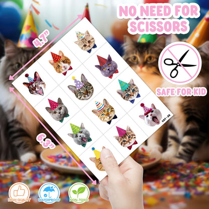 48PCS Cat Party Favors - Temporary Tattoos & Stick Hands for Kids Birthday Party Supplies, Goodie Bag Stuffers, Classroom Prizes, Treasure Box Toys