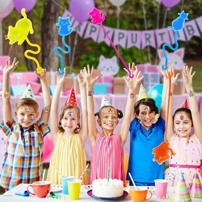 48PCS Cat Party Favors - Temporary Tattoos & Stick Hands for Kids Birthday Party Supplies, Goodie Bag Stuffers, Classroom Prizes, Treasure Box Toys