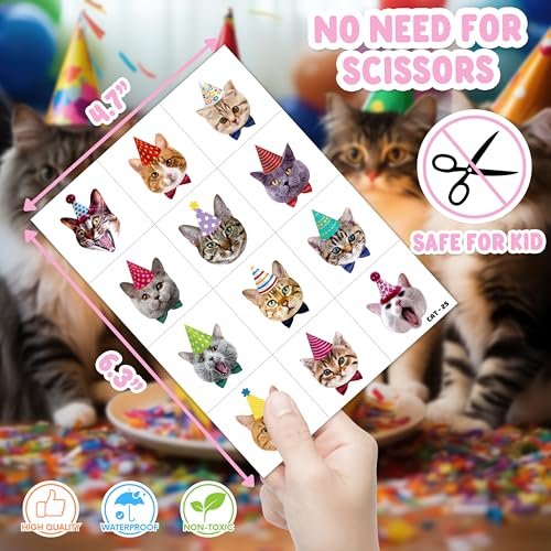 48PCS Cat Party Favors - Temporary Tattoos & Stick Hands for Kids Birthday Party Supplies, Goodie Bag Stuffers, Classroom Prizes, Treasure Box Toys - görsel 18