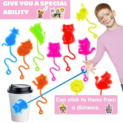 48PCS Cat Party Favors - Temporary Tattoos & Stick Hands for Kids Birthday Party Supplies, Goodie Bag Stuffers, Classroom Prizes, Treasure Box Toys