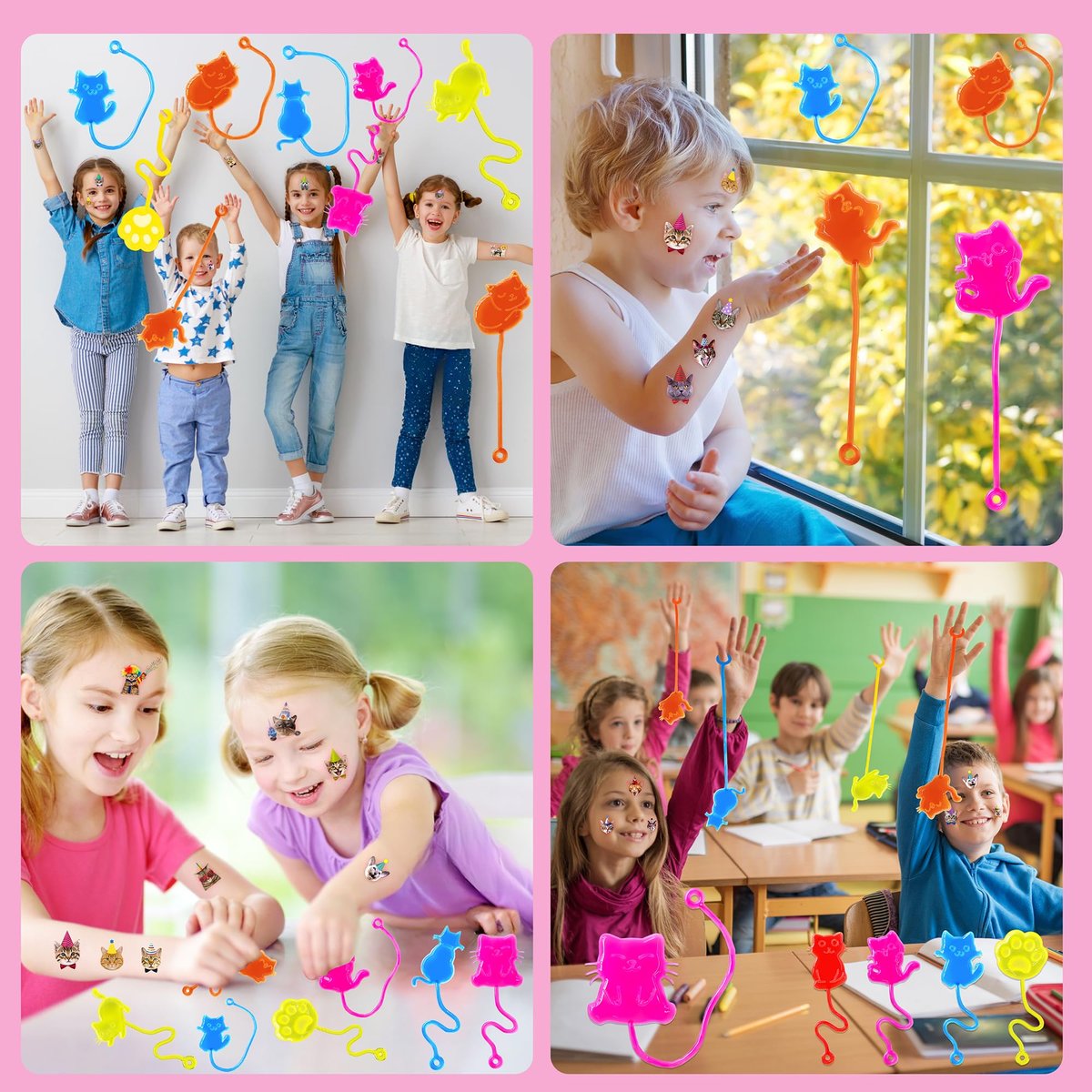 48PCS Cat Party Favors - Temporary Tattoos & Stick Hands for Kids Birthday Party Supplies, Goodie Bag Stuffers, Classroom Prizes, Treasure Box Toys - görsel 15