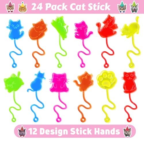 48PCS Cat Party Favors - Temporary Tattoos & Stick Hands for Kids Birthday Party Supplies, Goodie Bag Stuffers, Classroom Prizes, Treasure Box Toys - görsel 6