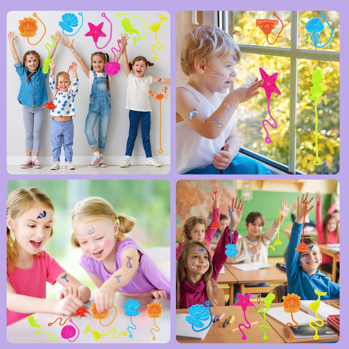 48-Piece Mermaid Party Favors: Temporary Tattoos & Sticky Hands for Kids Birthday Party Supplies, Goodie Bag Stuffers, Classroom Prizes - görsel 15