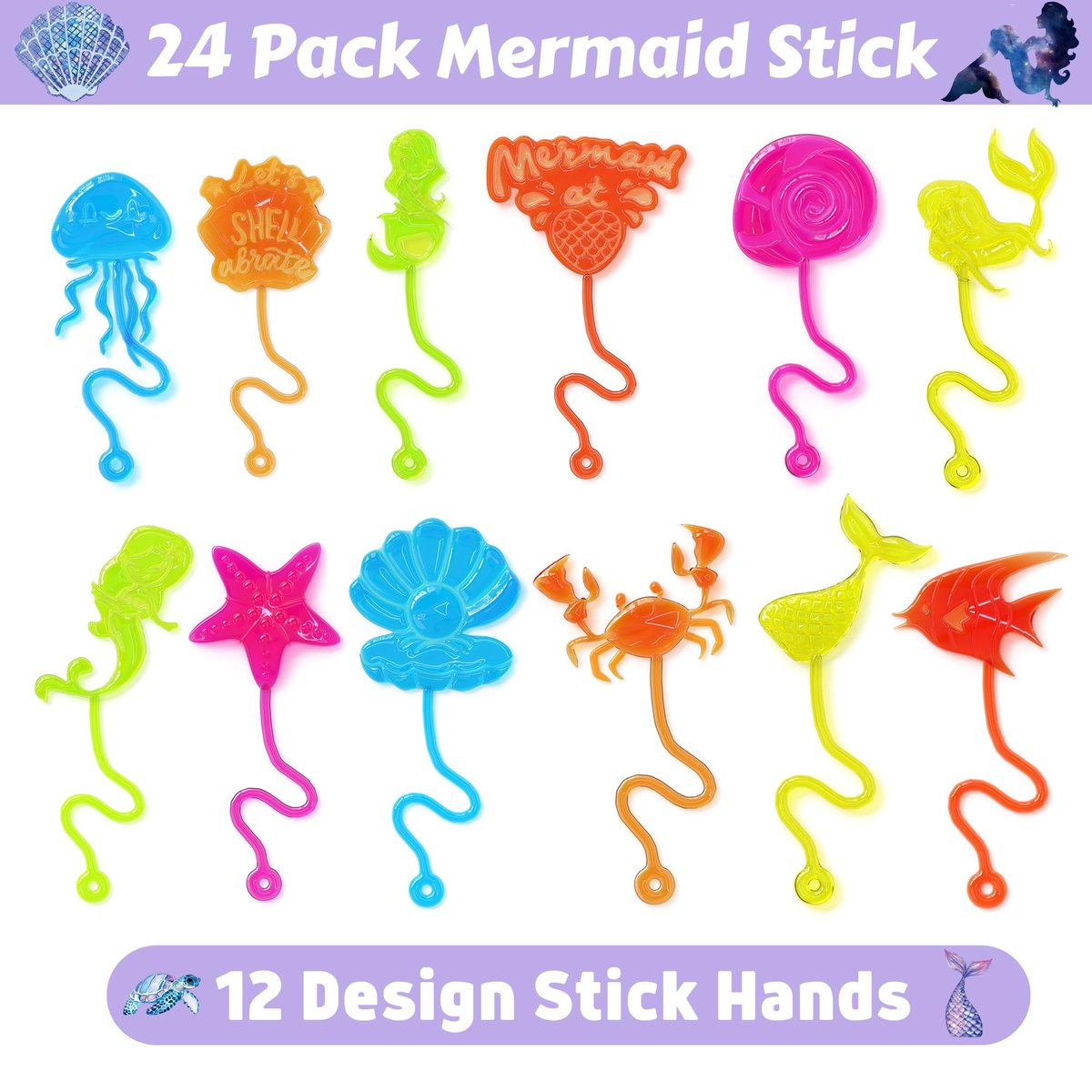 48-Piece Mermaid Party Favors: Temporary Tattoos & Sticky Hands for Kids Birthday Party Supplies, Goodie Bag Stuffers, Classroom Prizes - görsel 5