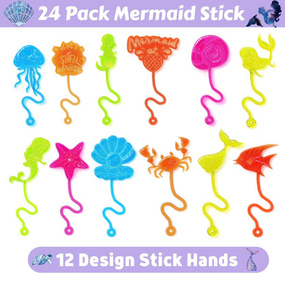 48-Piece Mermaid Party Favors: Temporary Tattoos & Sticky Hands for Kids Birthday Party Supplies, Goodie Bag Stuffers, Classroom Prizes