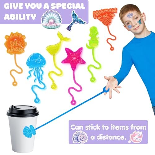 48-Piece Mermaid Party Favors: Temporary Tattoos & Sticky Hands for Kids Birthday Party Supplies, Goodie Bag Stuffers, Classroom Prizes - görsel 10