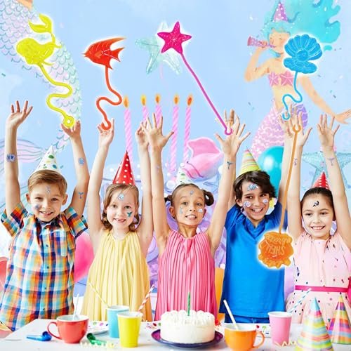 48-Piece Mermaid Party Favors: Temporary Tattoos & Sticky Hands for Kids Birthday Party Supplies, Goodie Bag Stuffers, Classroom Prizes - görsel 12