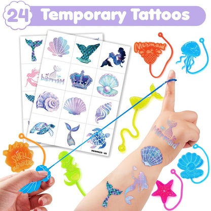 48-Piece Mermaid Party Favors: Temporary Tattoos & Sticky Hands for Kids Birthday Party Supplies, Goodie Bag Stuffers, Classroom Prizes