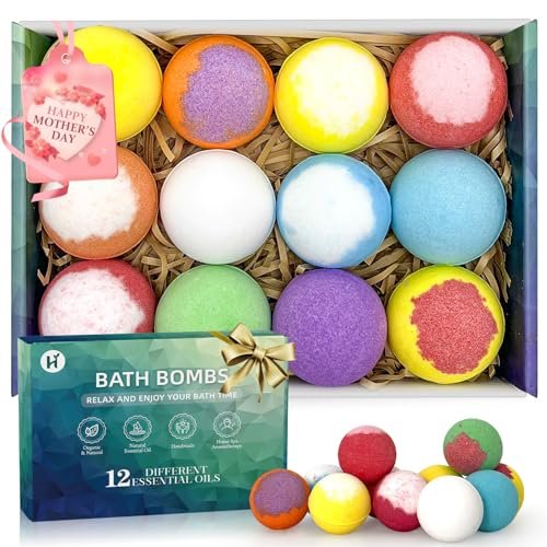 12 Pack Handmade Natural Organic Bath Bombs with Shea Butter - Birthday Gifts for Women & Men, Spa Relaxing Self Care Basket Set for Mom, Teacher Appreciation - görsel 2
