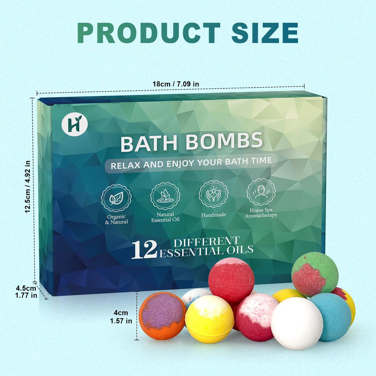 12 Pack Handmade Natural Organic Bath Bombs with Shea Butter - Birthday Gifts for Women & Men, Spa Relaxing Self Care Basket Set for Mom, Teacher Appreciation - görsel 17