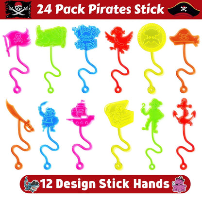 48PCS Pirate Party Favors for Kids - 24 Temporary Tattoos & 24 Stick Hands - Perfect Birthday Favors, Goodie Bag Stuffers, Treasure Box Toys, Classroom Prizes, and Student Gifts