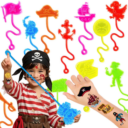 48PCS Pirate Party Favors for Kids - 24 Temporary Tattoos & 24 Stick Hands - Perfect Birthday Favors, Goodie Bag Stuffers, Treasure Box Toys, Classroom Prizes, and Student Gifts