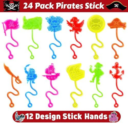 48PCS Pirate Party Favors for Kids - 24 Temporary Tattoos & 24 Stick Hands - Perfect Birthday Favors, Goodie Bag Stuffers, Treasure Box Toys, Classroom Prizes, and Student Gifts