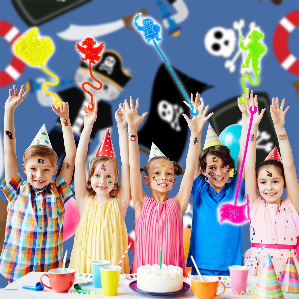 48PCS Pirate Party Favors for Kids - 24 Temporary Tattoos & 24 Stick Hands - Perfect Birthday Favors, Goodie Bag Stuffers, Treasure Box Toys, Classroom Prizes, and Student Gifts - görsel 11
