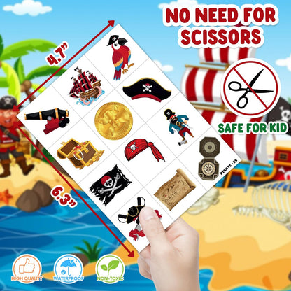 48PCS Pirate Party Favors for Kids - 24 Temporary Tattoos & 24 Stick Hands - Perfect Birthday Favors, Goodie Bag Stuffers, Treasure Box Toys, Classroom Prizes, and Student Gifts