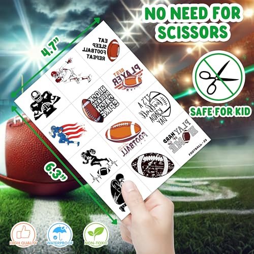 48PCS Football Party Favors Set – 24 Temporary Tattoos & 24 Stick Hands for Kids Birthday, Goodie Bags, Classroom Prizes, and Student Gifts - görsel 18