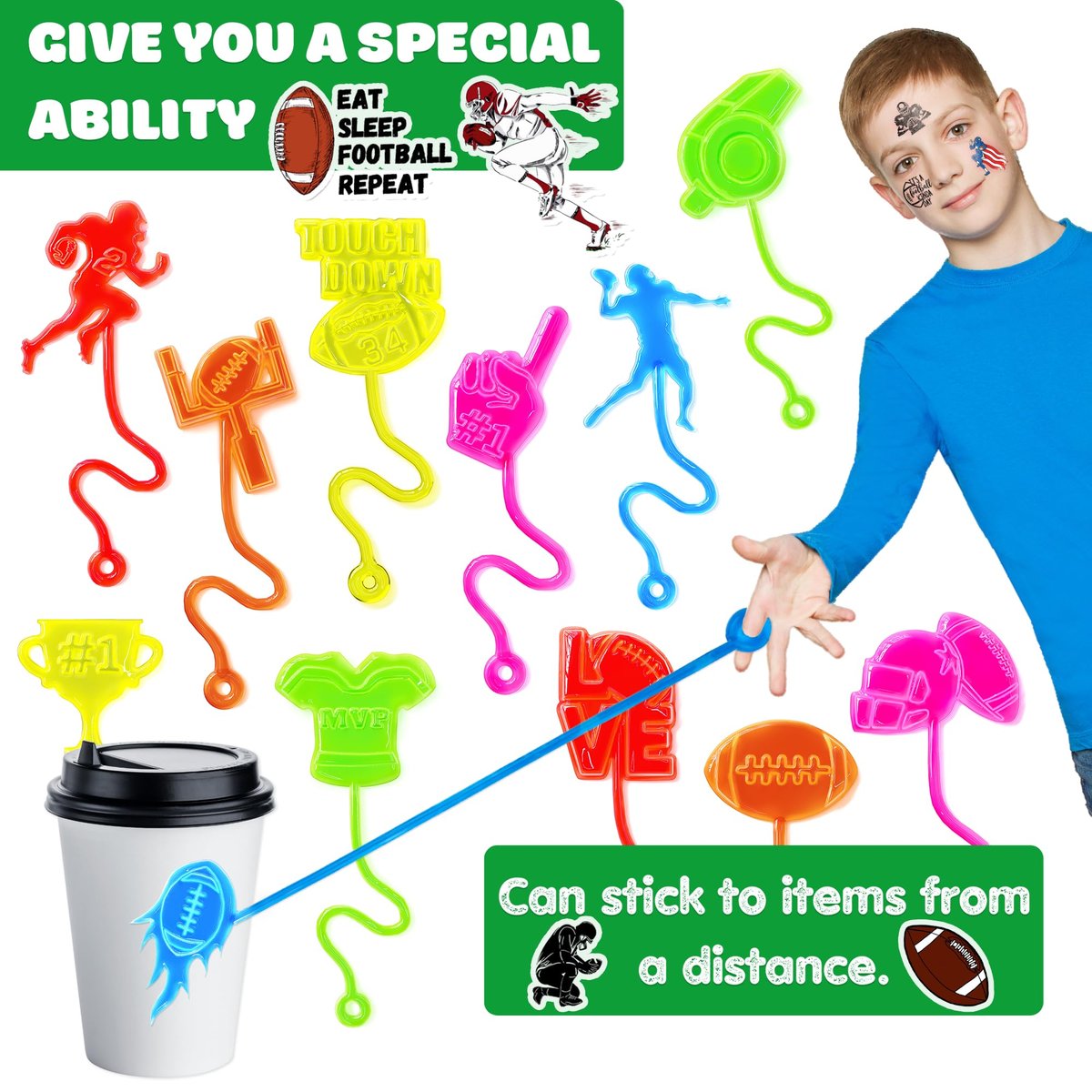 48PCS Football Party Favors Set – 24 Temporary Tattoos & 24 Stick Hands for Kids Birthday, Goodie Bags, Classroom Prizes, and Student Gifts - görsel 9