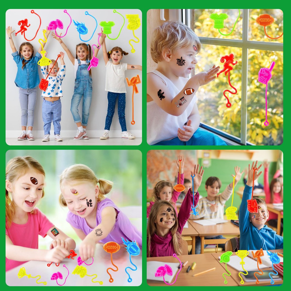 48PCS Football Party Favors Set – 24 Temporary Tattoos & 24 Stick Hands for Kids Birthday, Goodie Bags, Classroom Prizes, and Student Gifts - görsel 15