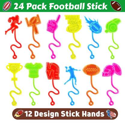 48PCS Football Party Favors Set – 24 Temporary Tattoos & 24 Stick Hands for Kids Birthday, Goodie Bags, Classroom Prizes, and Student Gifts