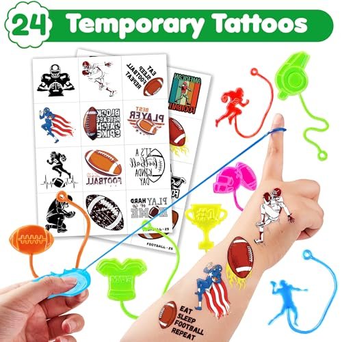 48PCS Football Party Favors Set – 24 Temporary Tattoos & 24 Stick Hands for Kids Birthday, Goodie Bags, Classroom Prizes, and Student Gifts - görsel 4