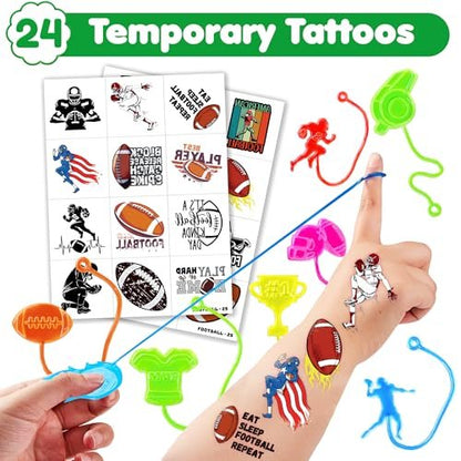 48PCS Football Party Favors Set – 24 Temporary Tattoos & 24 Stick Hands for Kids Birthday, Goodie Bags, Classroom Prizes, and Student Gifts