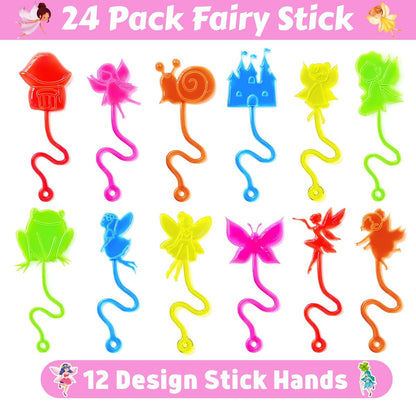 48PCS Fairy Party Favors Set: 24 Temporary Tattoos & 24 Stick Hands for Kids Birthday, Goodie Bag Stuffers, Classroom Prizes, and Treasure Box Toys