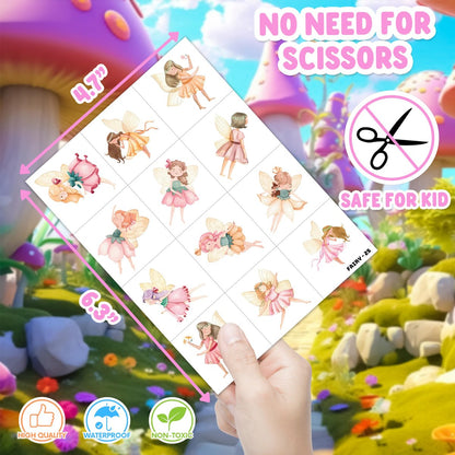 48PCS Fairy Party Favors Set: 24 Temporary Tattoos & 24 Stick Hands for Kids Birthday, Goodie Bag Stuffers, Classroom Prizes, and Treasure Box Toys