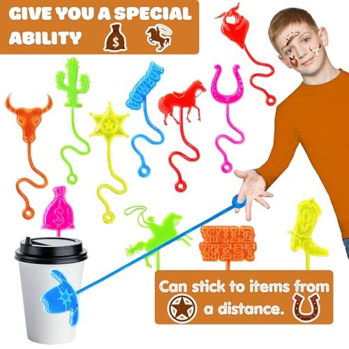 Cowboy Party Favors 48-Pack: Temporary Tattoos & Stick Hands for Kids Birthday, Goodie Bags, Classroom Prizes - görsel 10