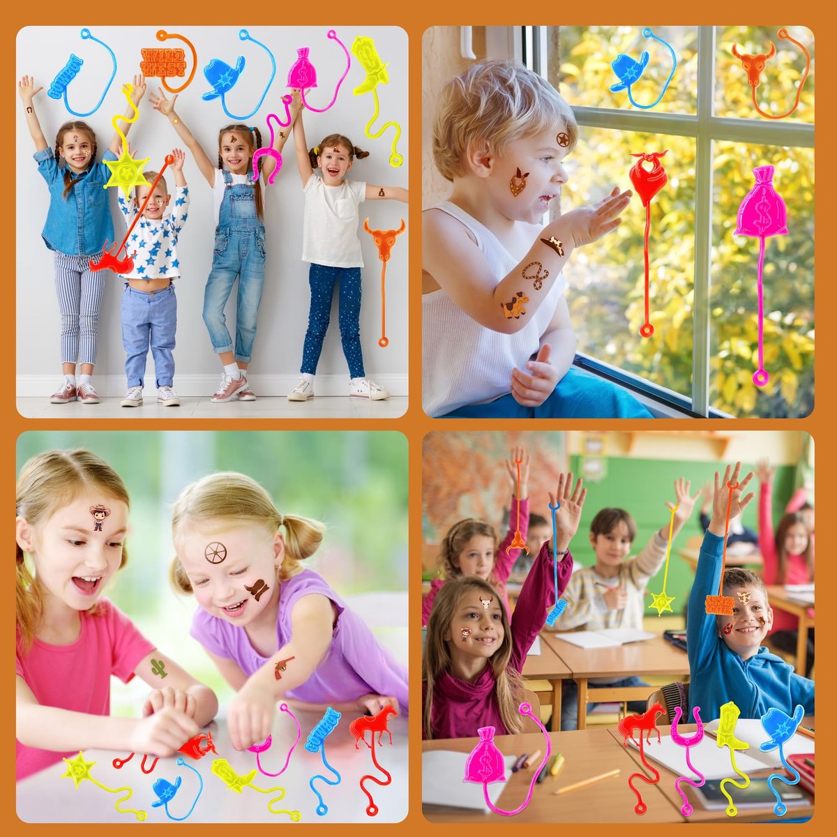 Cowboy Party Favors 48-Pack: Temporary Tattoos & Stick Hands for Kids Birthday, Goodie Bags, Classroom Prizes - görsel 15