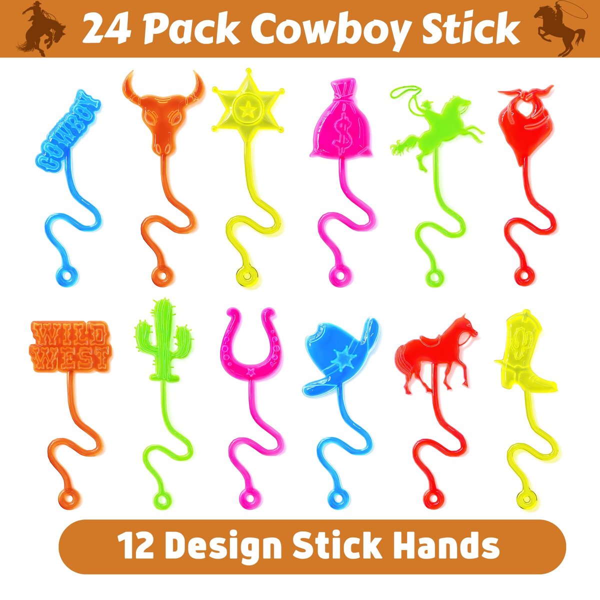 Cowboy Party Favors 48-Pack: Temporary Tattoos & Stick Hands for Kids Birthday, Goodie Bags, Classroom Prizes - görsel 5