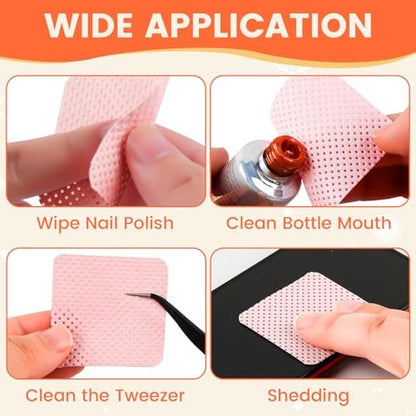Corconess 400 PCS Lint Free Nail Wipes with Dispenser - Gel Nail Polish Remover Wipes with Acetone Dispenser, Lash Extensions Glue Cleaning Wipes with Empty Pump Dispenser Bottle