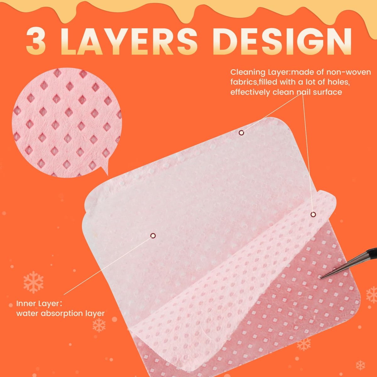 Corconess 400 PCS Lint Free Nail Wipes with Dispenser - Gel Nail Polish Remover Wipes with Acetone Dispenser, Lash Extensions Glue Cleaning Wipes with Empty Pump Dispenser Bottle - görsel 3