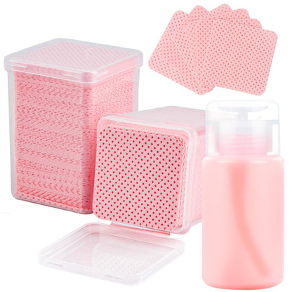 Corconess 400 PCS Lint Free Nail Wipes with Dispenser - Gel Nail Polish Remover Wipes with Acetone Dispenser, Lash Extensions Glue Cleaning Wipes with Empty Pump Dispenser Bottle