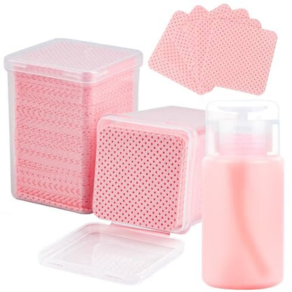 Corconess 400 PCS Lint Free Nail Wipes with Dispenser - Gel Nail Polish Remover Wipes with Acetone Dispenser, Lash Extensions Glue Cleaning Wipes with Empty Pump Dispenser Bottle